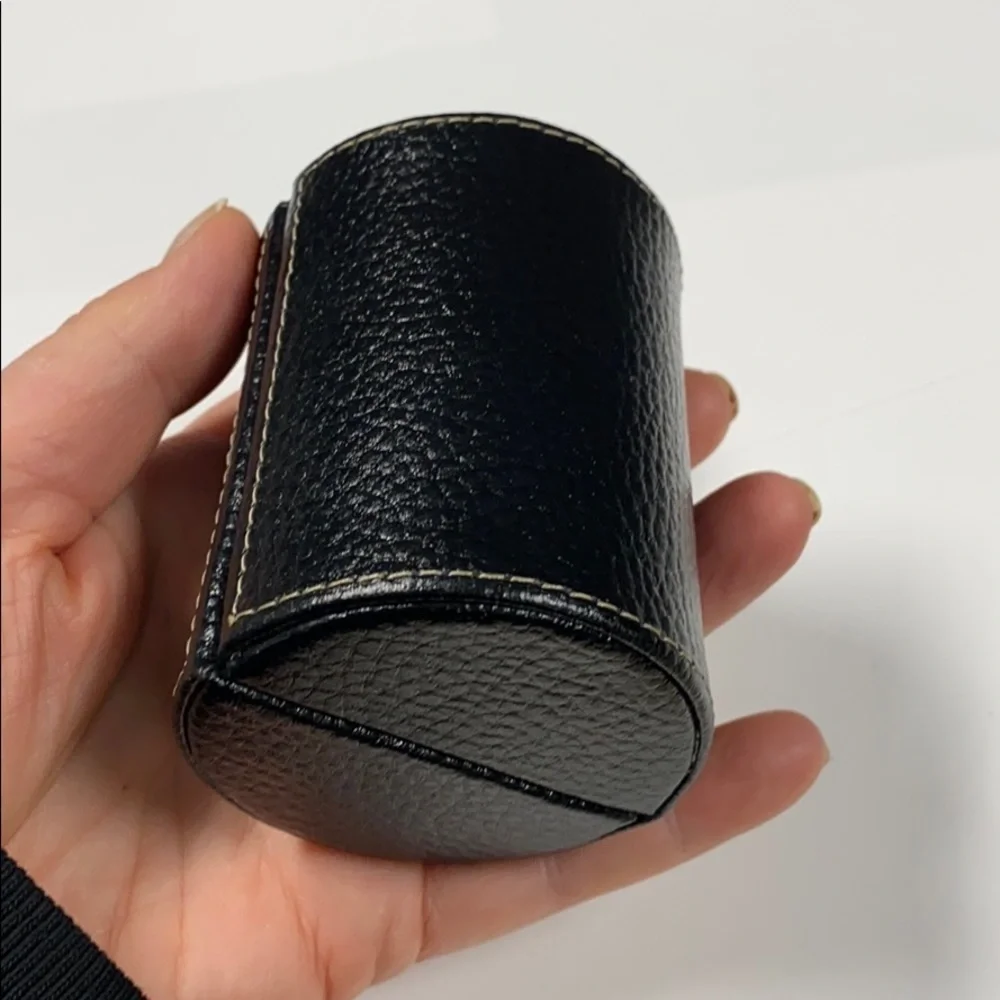 Bey-Berk Small Black Leather Cylinder Jewelry Box